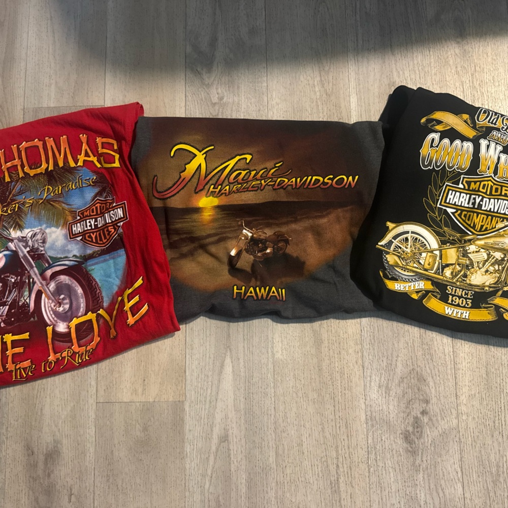Harley-Davidson Red, Black, and Brown T-Shirt Trio